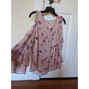 Express Pink Floral Cold Shoulder Ruffle Top M Fairycore Coquette Evening Bell